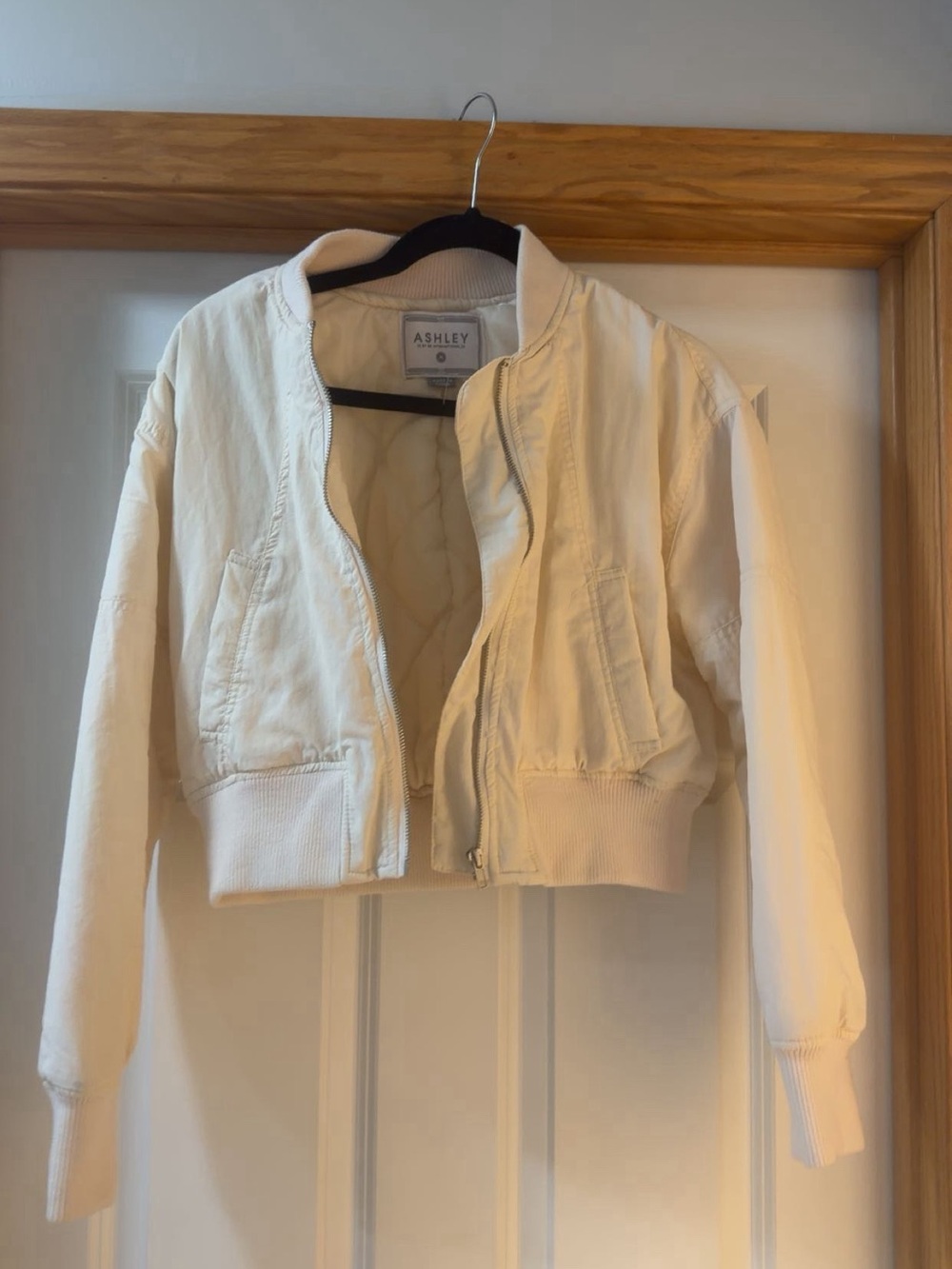 Ashley By 26 International Cream Cropped Bomber Jacket